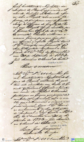 Ofício da Assembleia enviado a Joze Joaquim Carneiro de Campos.